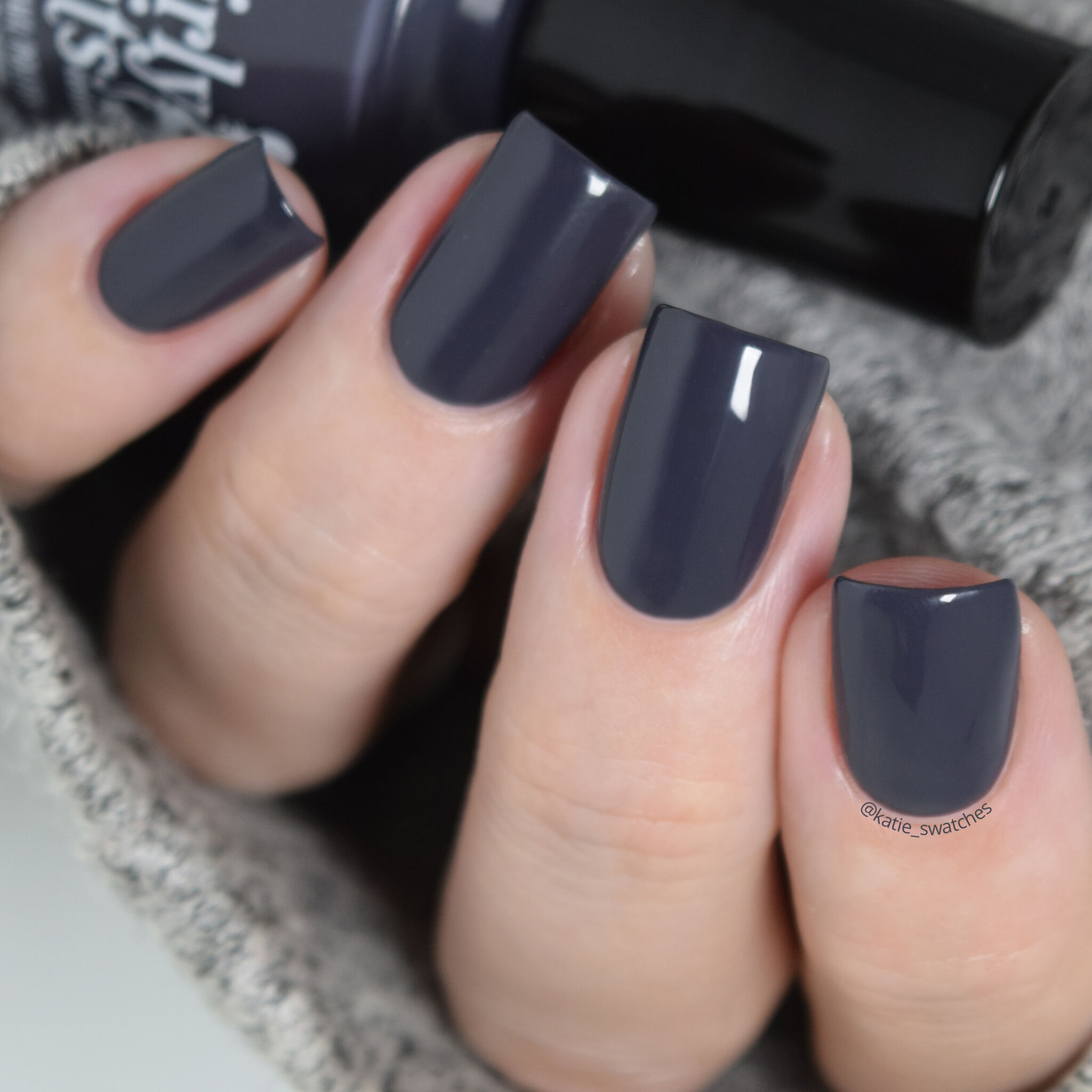 Girly Bits - I'm Pun-decided deep, not quite black, smoky blue crelly nail polish swatch