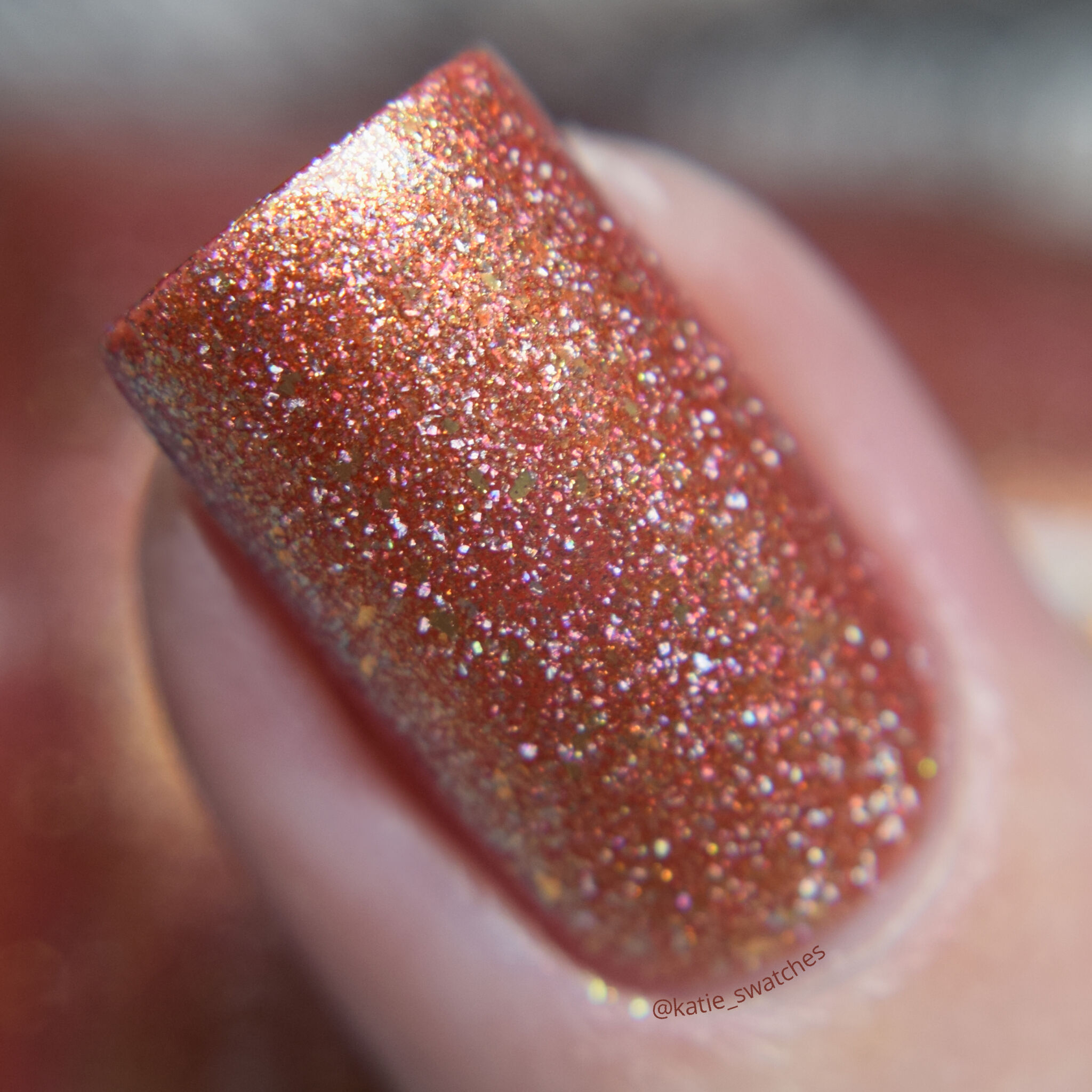 Girly Bits - Brown Sugar holographic nail polish swatch macro - indie nail polish - small batch release