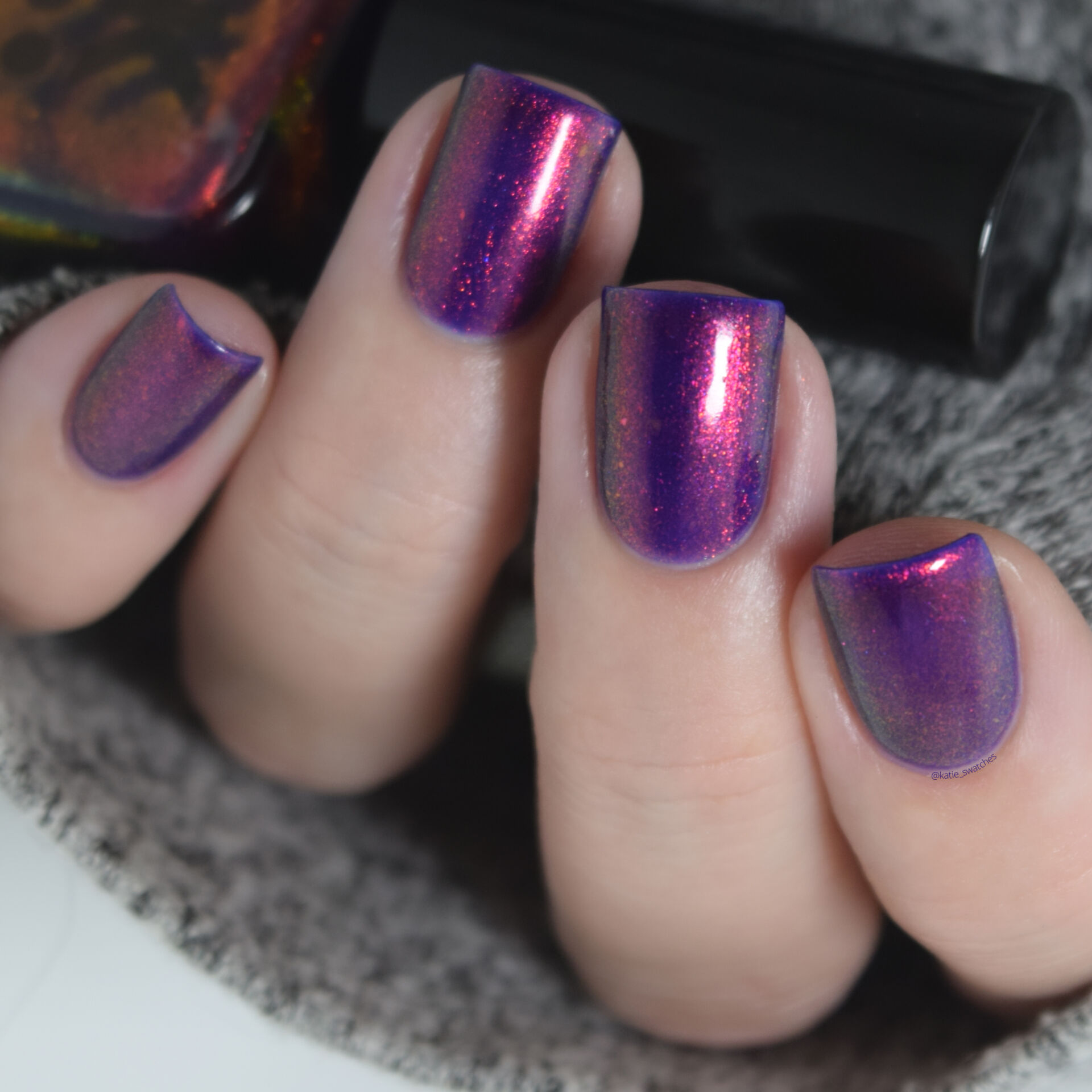 DRK Nails - Purifire nail polish swatch. Violet purple jelly nail polish with aurora shimmer. Polish Pickup August 2021 exclusive
