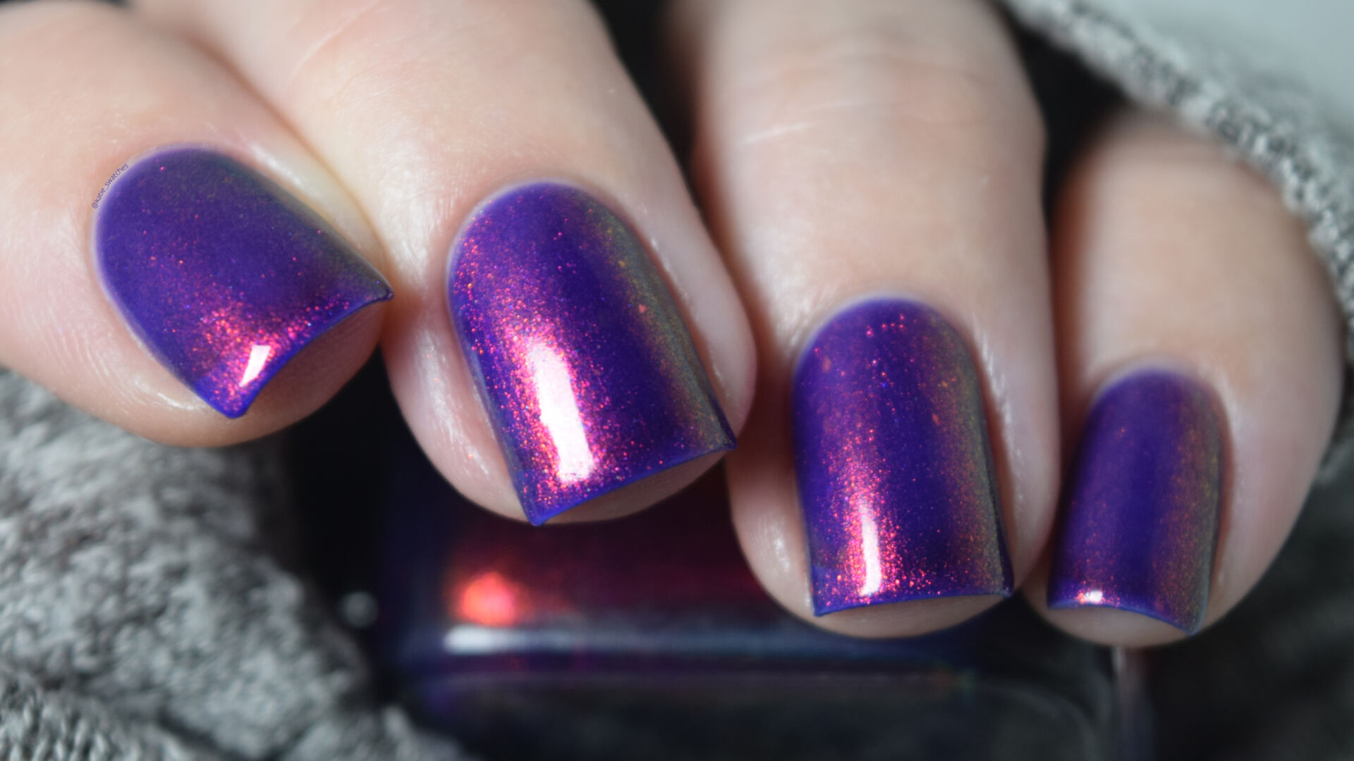 DRK Nails - Purifire nail polish swatch. Violet purple jelly nail polish with aurora shimmer. Polish Pickup August 2021 exclusive