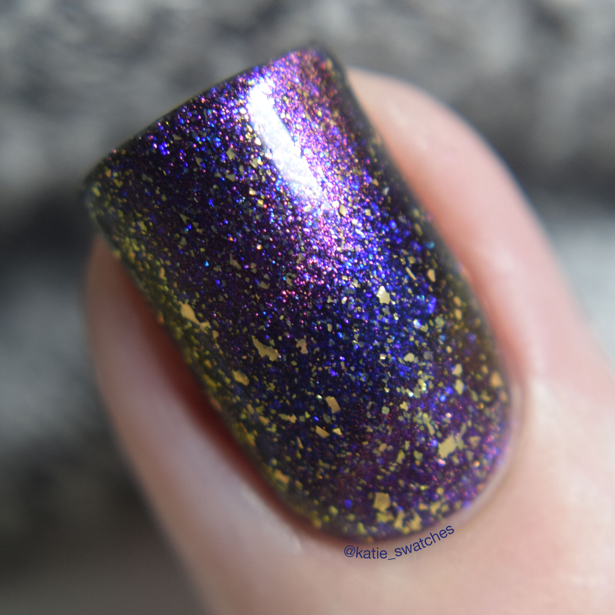 Cuticula Wonderstruck gold flake top coat layered over Polished for Days Started With A Mouse magnetic nail polish swatch - Polish Pickup February 2019 Duos & Pairs Collection