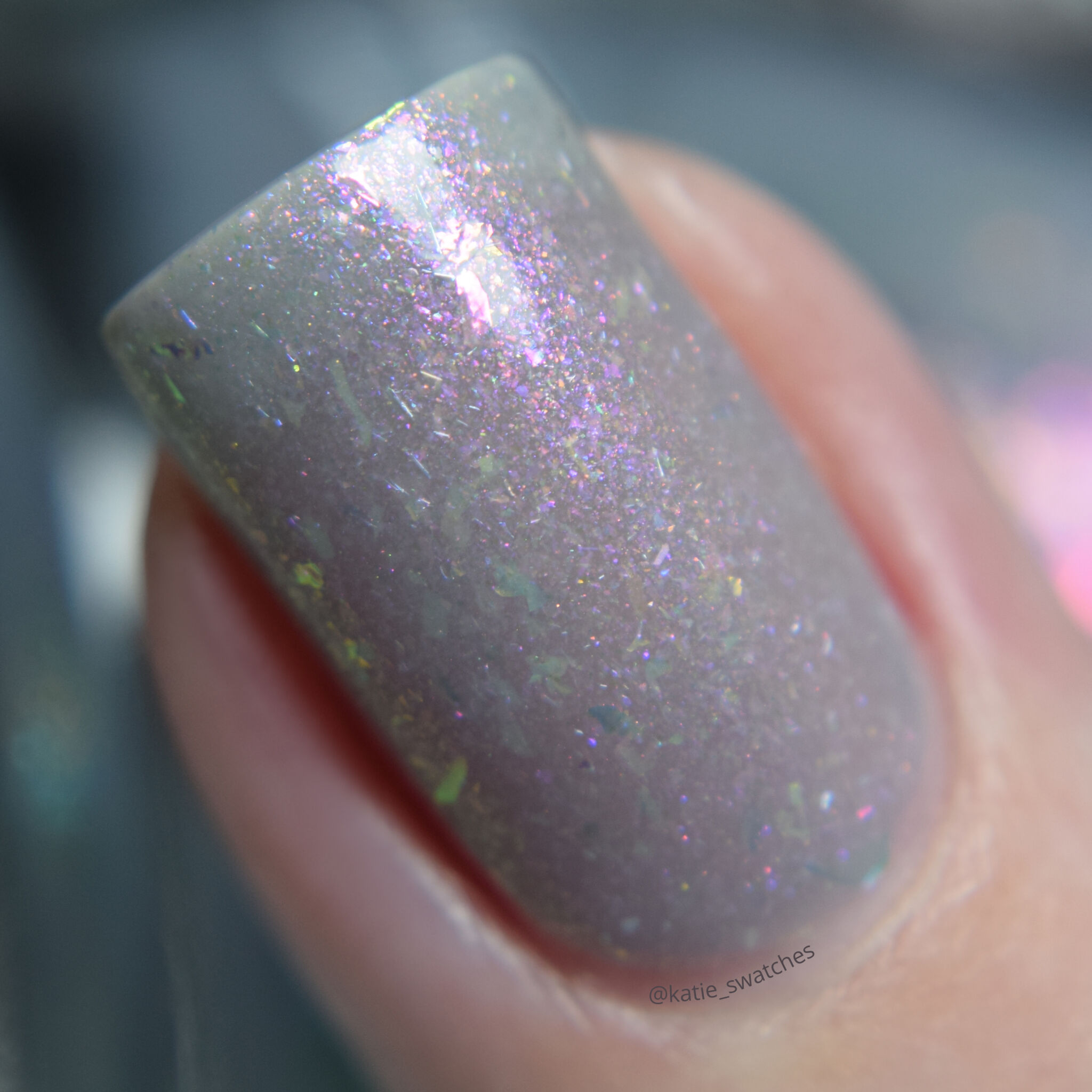 Girly Bits - Thistle While You Work sheer shimmer/flakie nail polish swatch macro