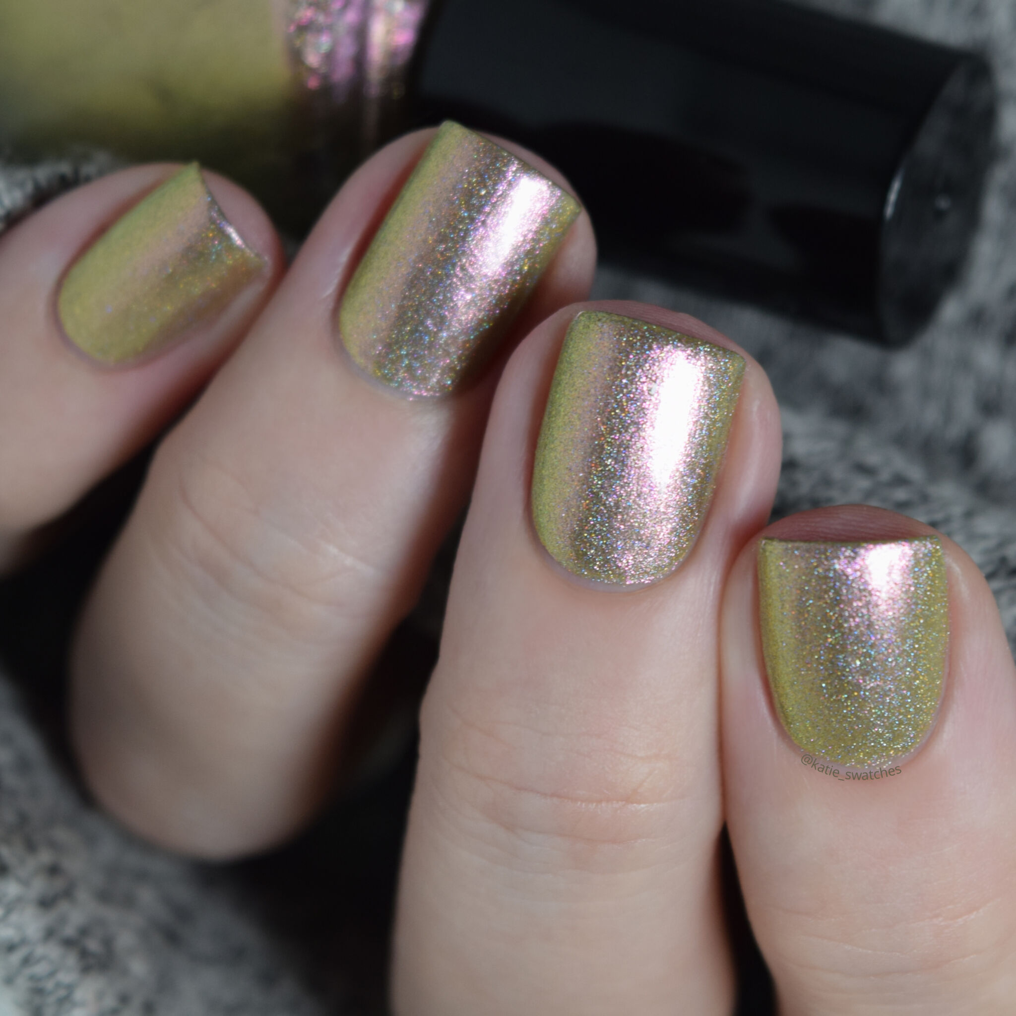 Alchemy Lacquers - Hemlock holographic duochrome nail polish - green to gold to pink - indie polish swatch