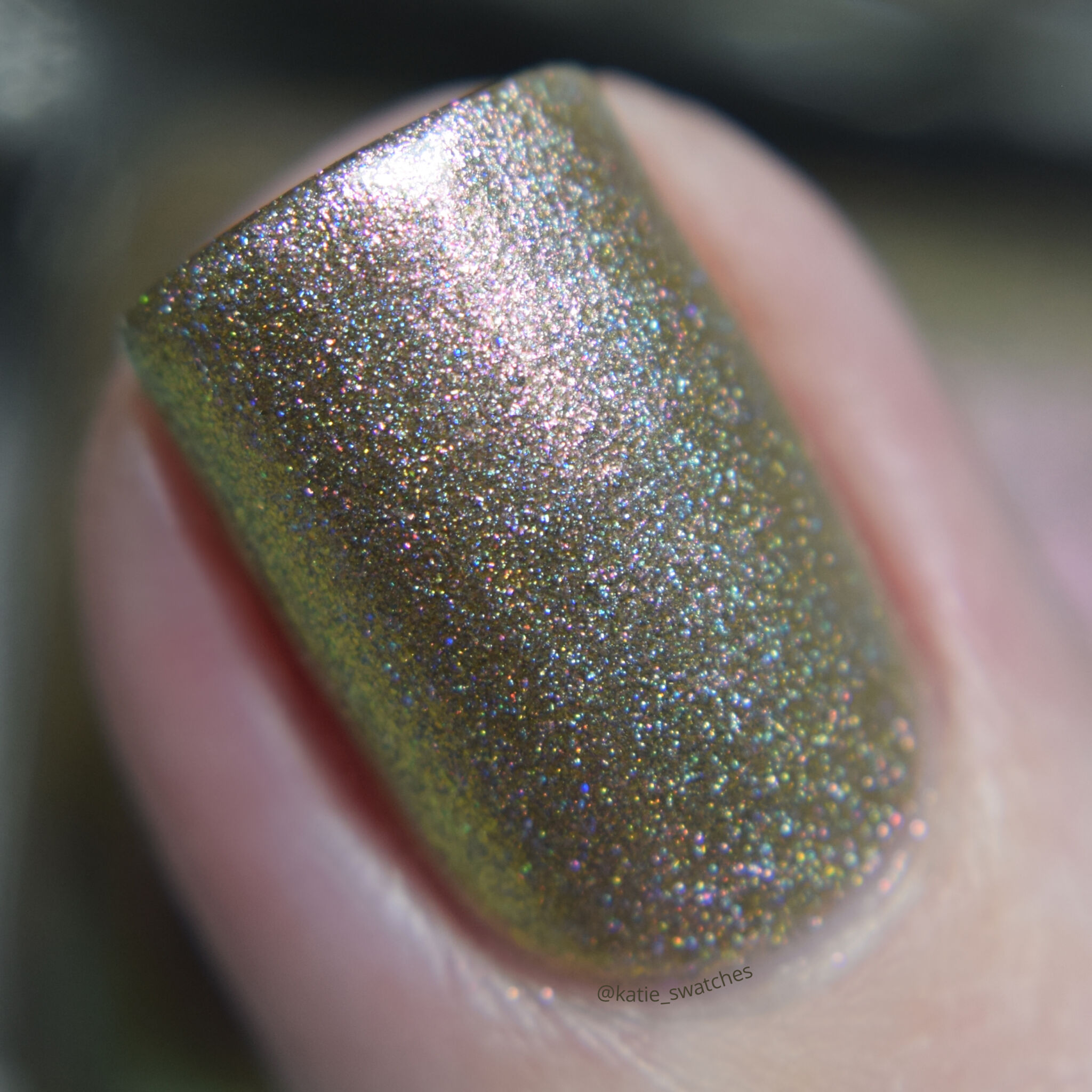 Alchemy Lacquers - Hemlock holographic duochrome nail polish - green to gold to pink - indie polish swatch