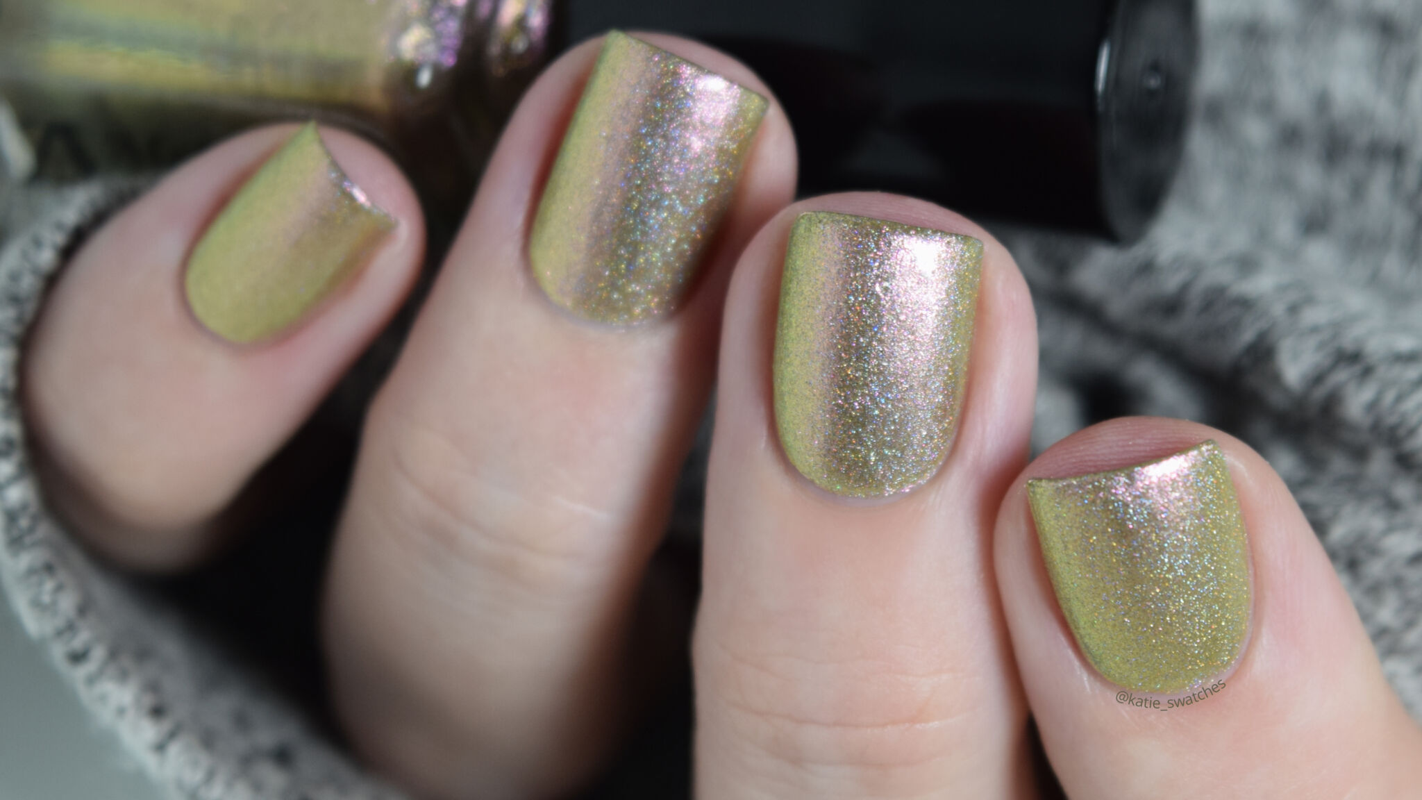 Alchemy Lacquers - Hemlock holographic duochrome nail polish - green to gold to pink - indie polish swatch