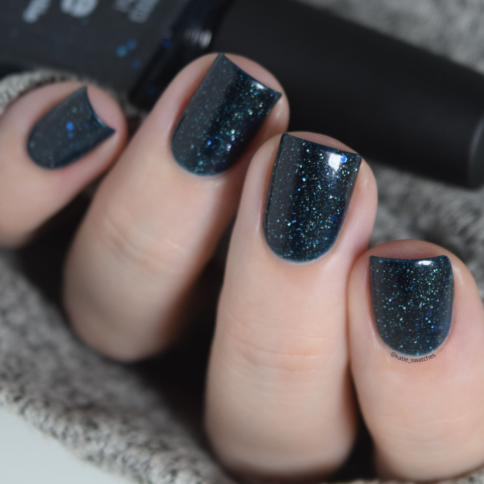 Picture Polish - Hope dark blue/green teal jelly scattered holographic nail polish swatch. Collaboration nail polish with Vernis en Folie in 2013.