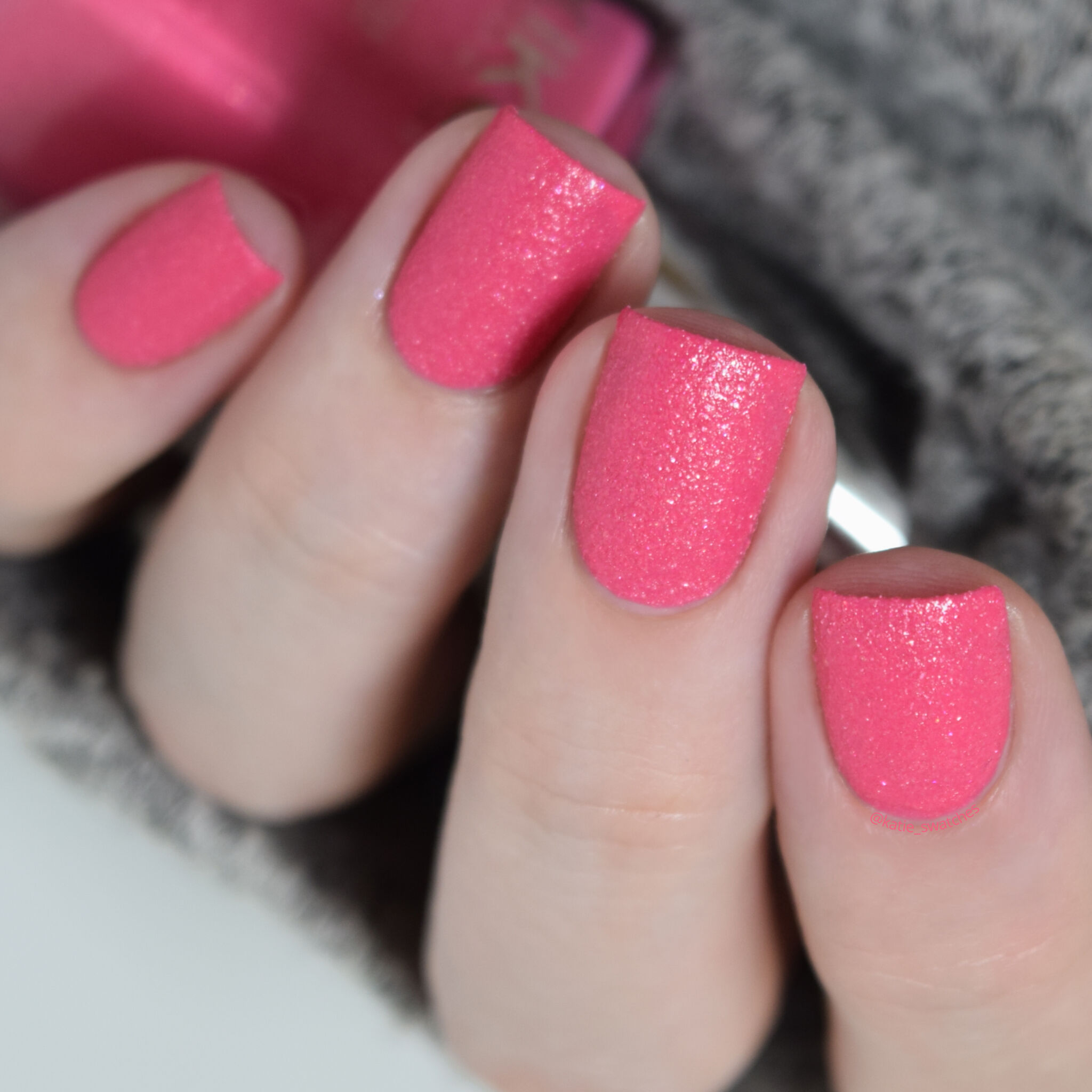 Kiko Sugar Mat 452 Watermelon bright pink textured sand effect nail polish swatch - drugstore nail polish swatch