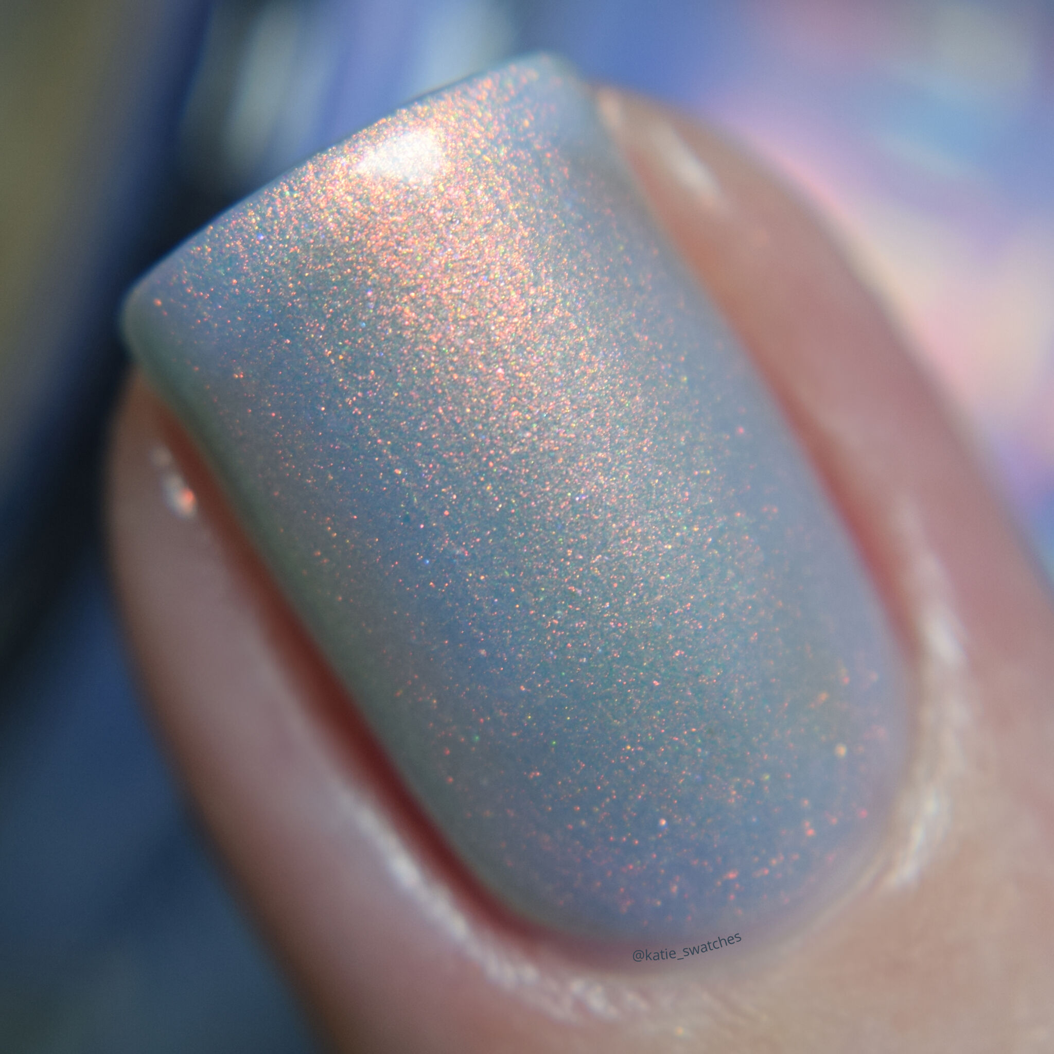 Ethereal Lacquer Under the Sea pale marine blue nail polish with pastel copper-pink shimmer - Polish Pickup PPU November 2019, PPU Rewind 2020 - indie nail polish swatch macro